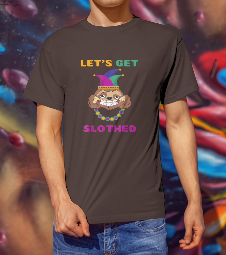 Let's Get Slothed Funny Sloth Mardi Gras Jester Beads T-Shirt