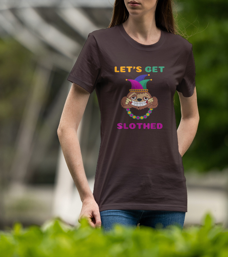 Let's Get Slothed Funny Sloth Mardi Gras Jester Beads T-Shirt