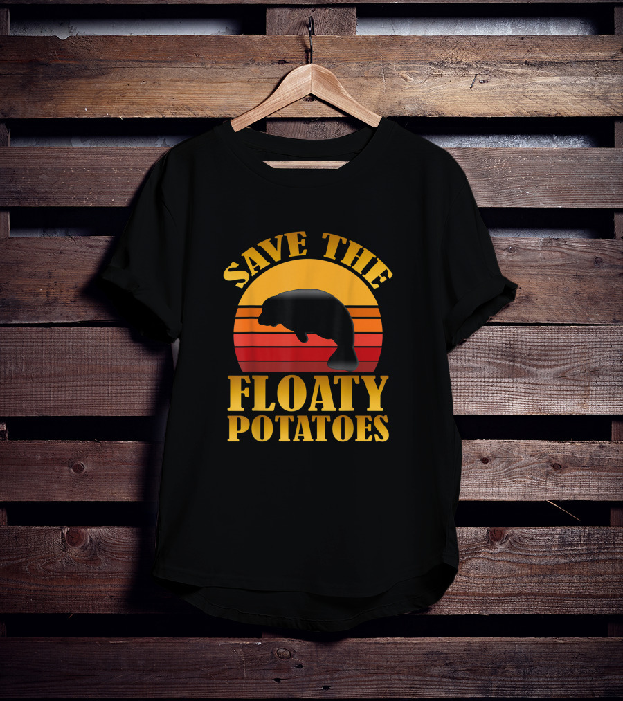Save The Floaty Potatoes Manatee Retro Sunset Conservation T-Shirt