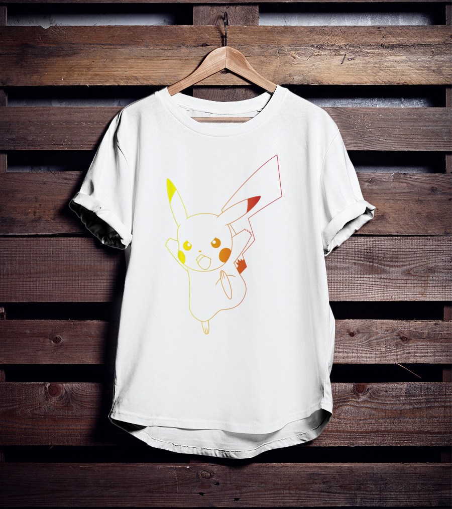 Pikachu Ombre Neon Silhouette Pokémon Jumping Animation T-Shirt