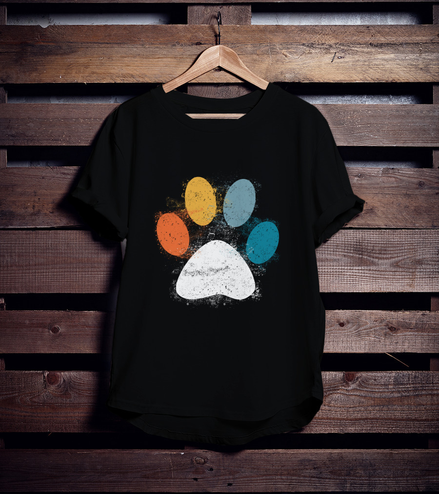 Vintage Colorful Dog Paw Print Puppy Love Pet Paw T-Shirt