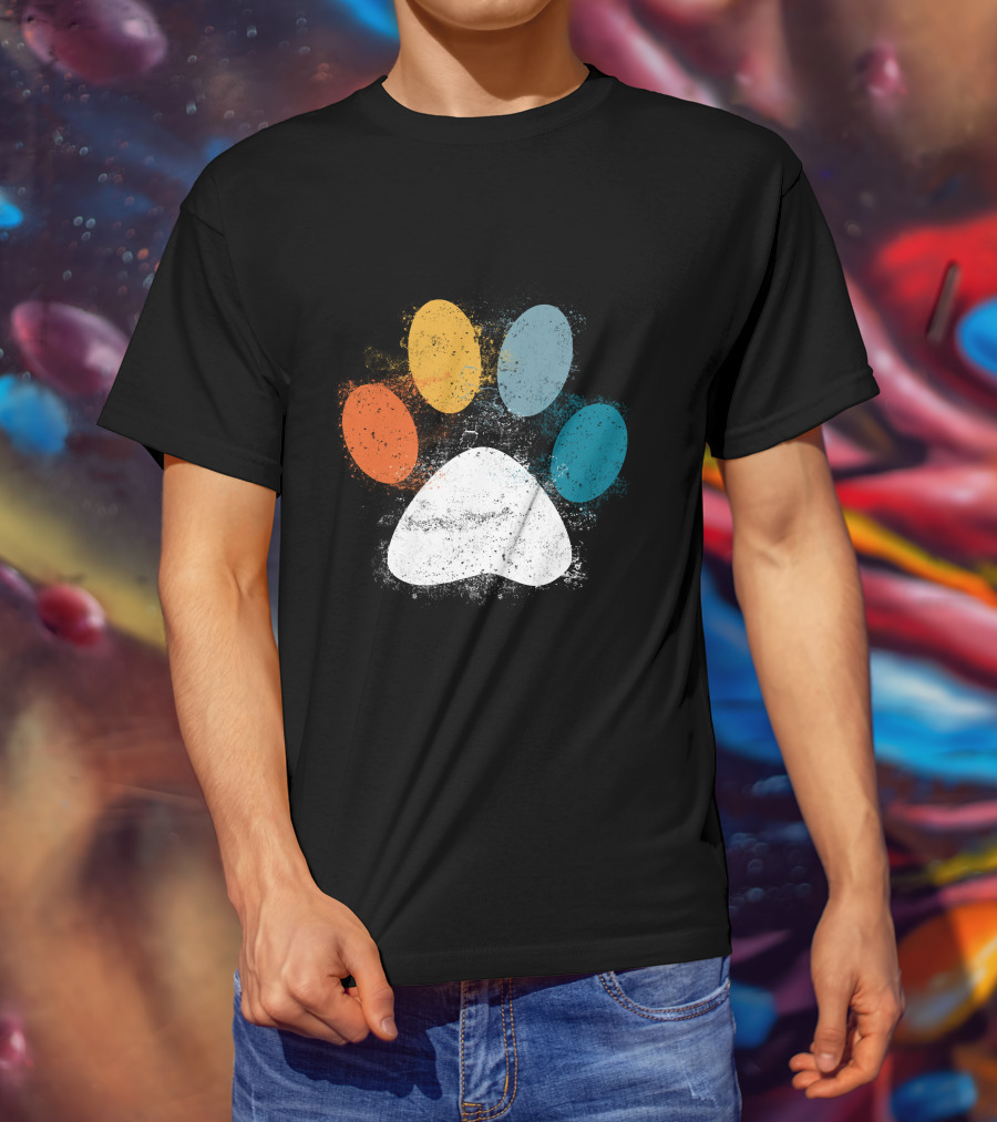 Vintage Colorful Dog Paw Print Puppy Love Pet Paw T-Shirt
