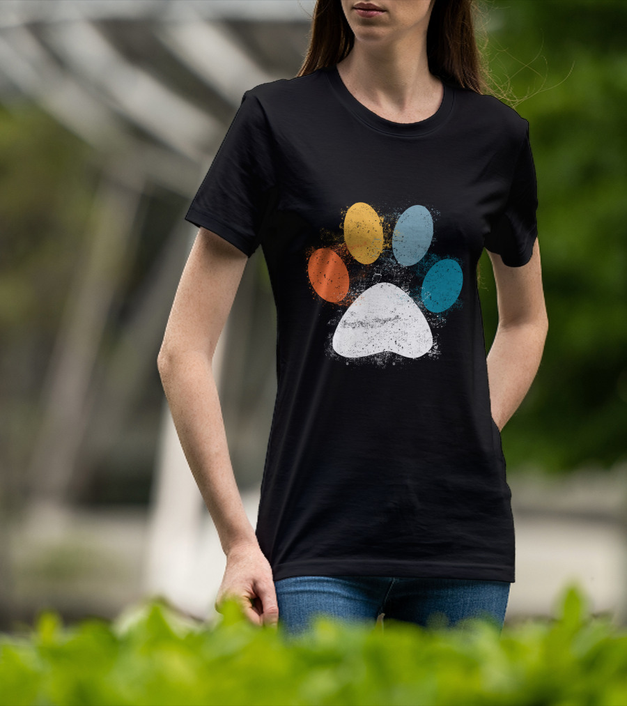 Vintage Colorful Dog Paw Print Puppy Love Pet Paw T-Shirt