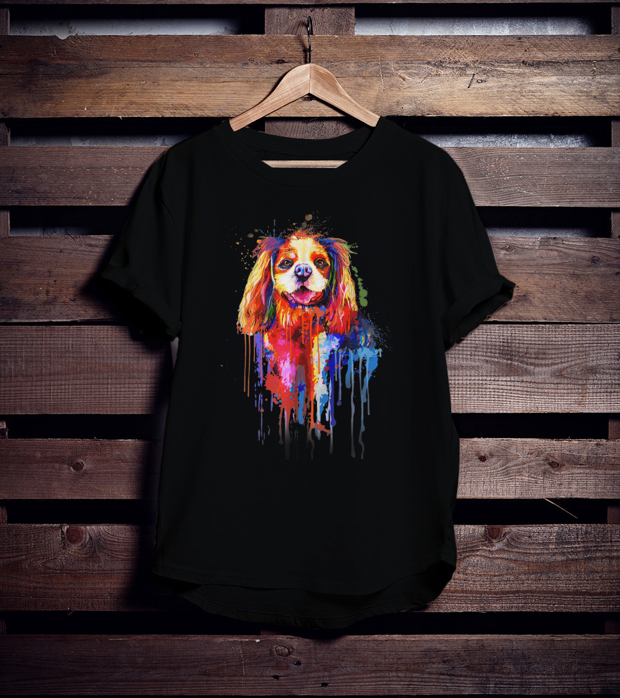 Dog Watercolor Painting Vibrant Dripping Colors T-Shirt