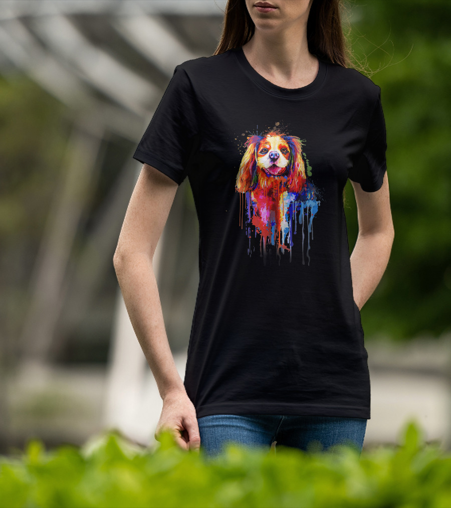 Dog Watercolor Painting Vibrant Dripping Colors T-Shirt