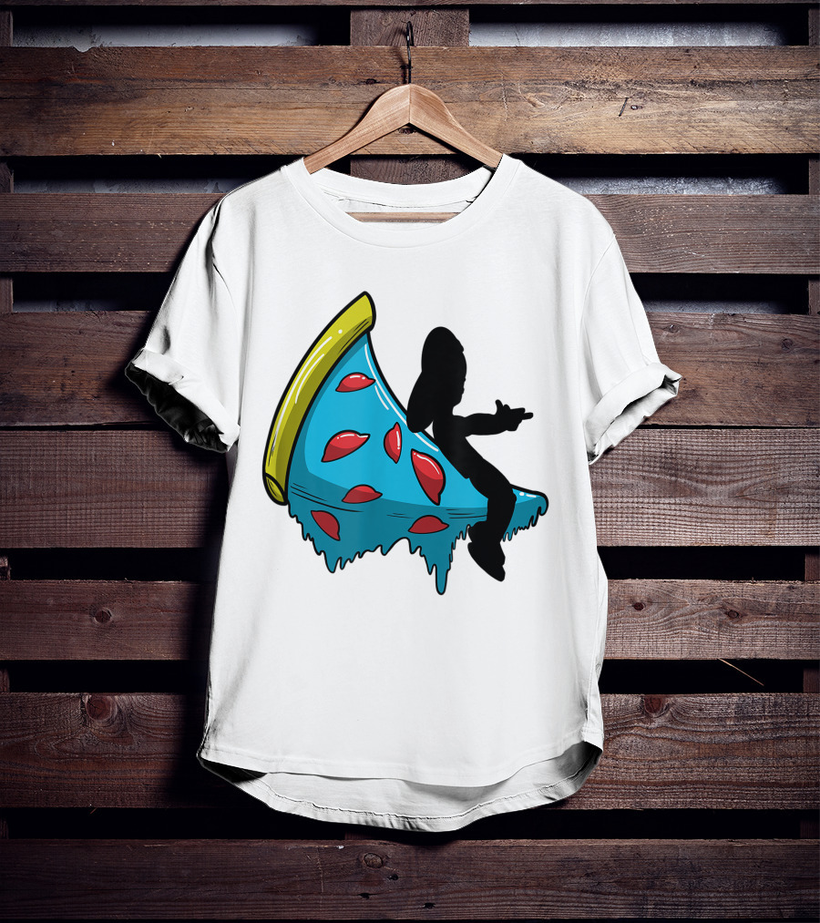 Picza Moon Silhouette On Blue Pizza Slice With Red Toppings T-Shirt