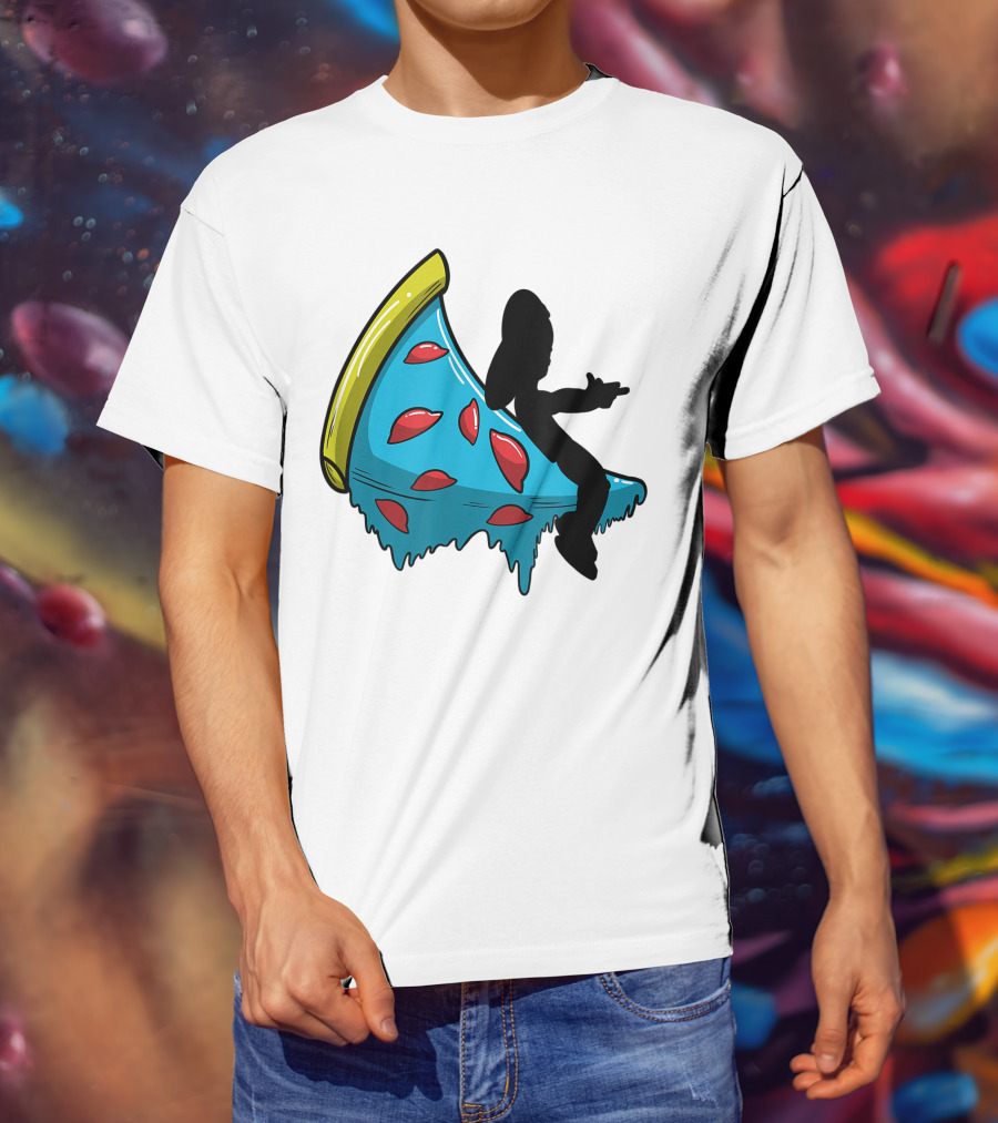 Picza Moon Silhouette On Blue Pizza Slice With Red Toppings T-Shirt