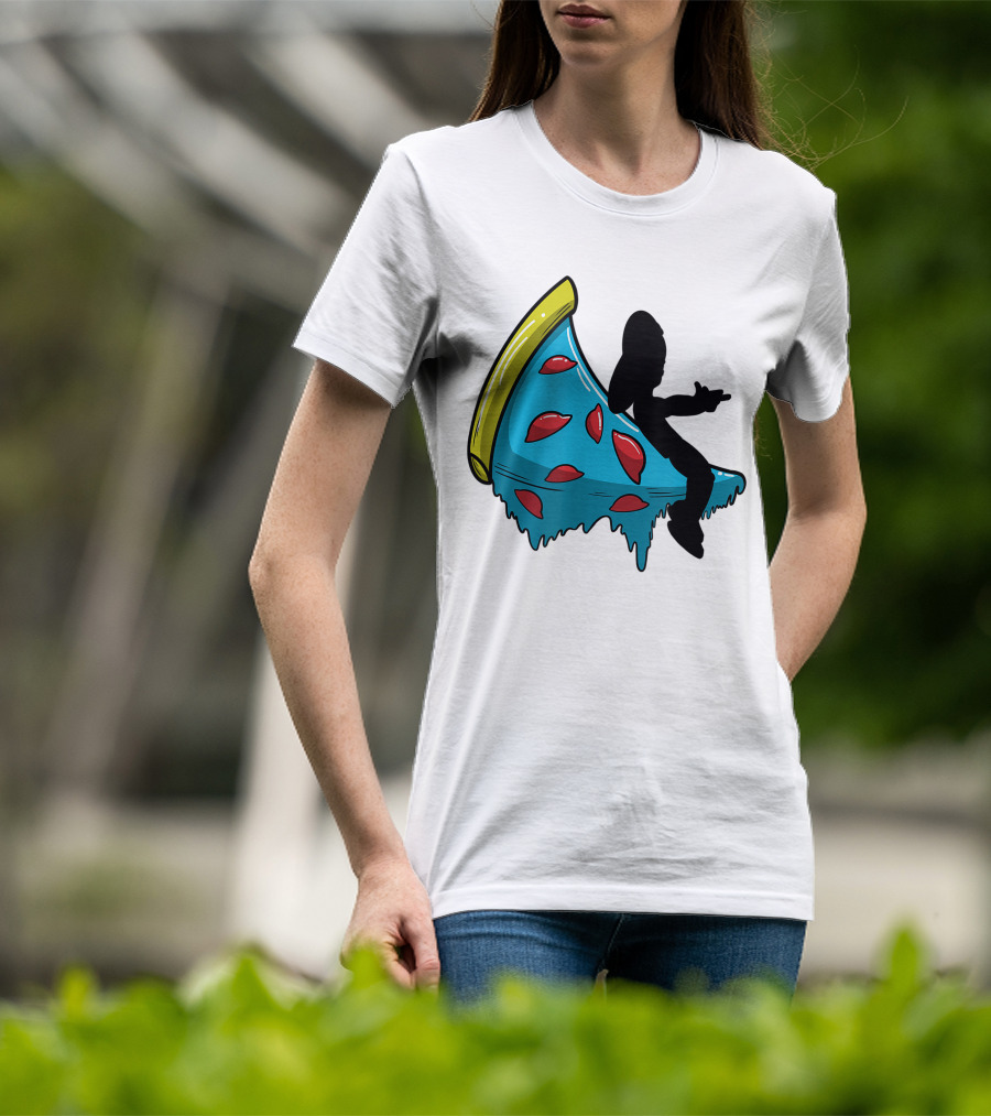 Picza Moon Silhouette On Blue Pizza Slice With Red Toppings T-Shirt