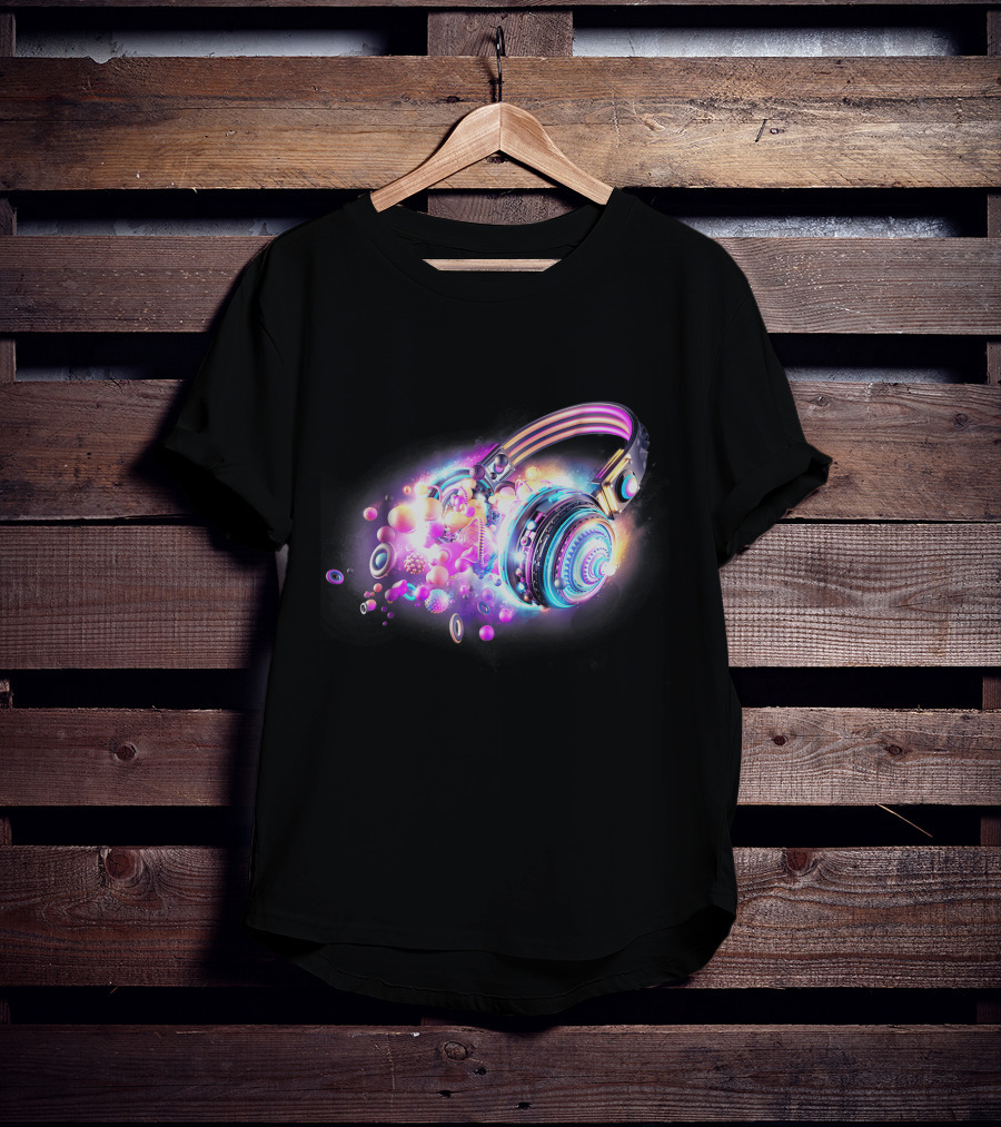 LED Sound Activated Glow DJ Headphones Neon Lights Music Vibes T-Shirt