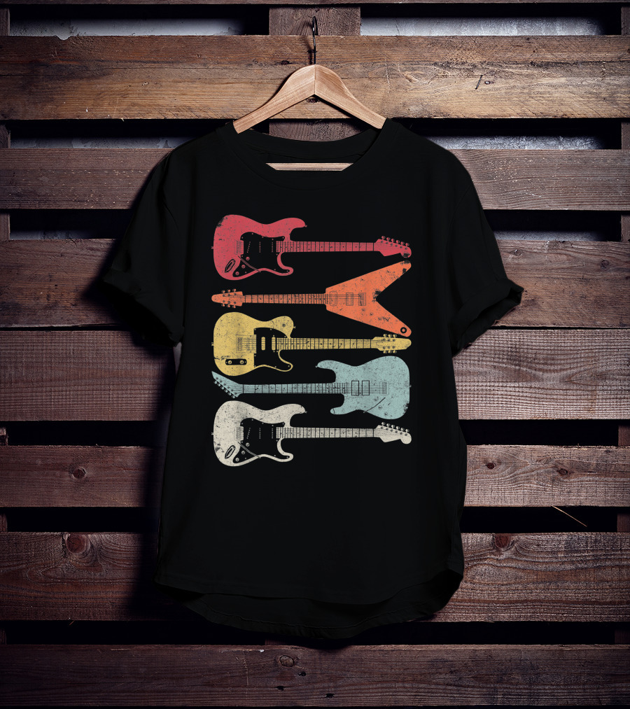 Guitar Guitarist Colorful Electric Guitars Distressed Texture T-Shirt