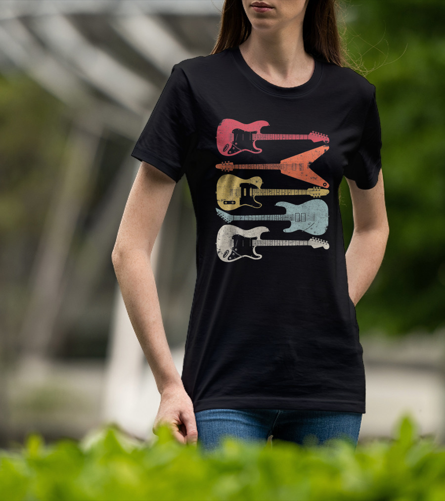 Guitar Guitarist Colorful Electric Guitars Distressed Texture T-Shirt