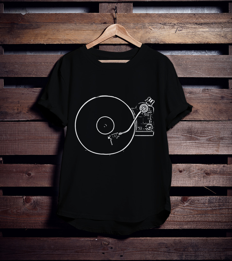 Vinyl Record Player Sketch Drawing Retro Music Turntable T-Shirt