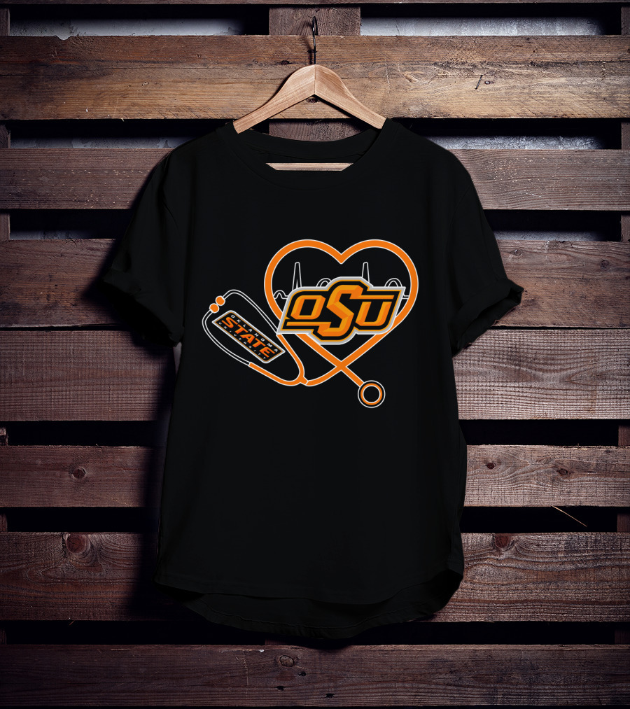 OSU Oklahoma State Cowboys Heartbeat Stethoscope T-Shirt