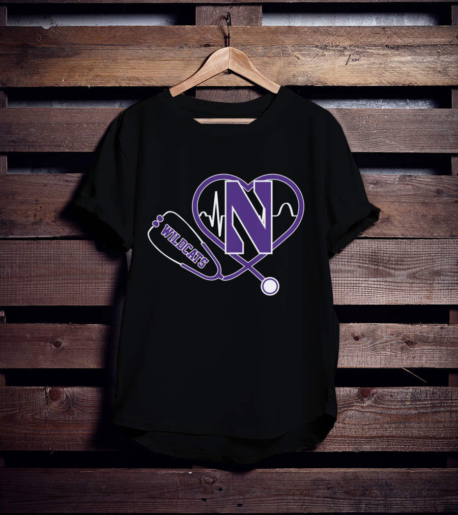 Northwestern Wildcats Stethoscope Heartbeat N T-Shirt