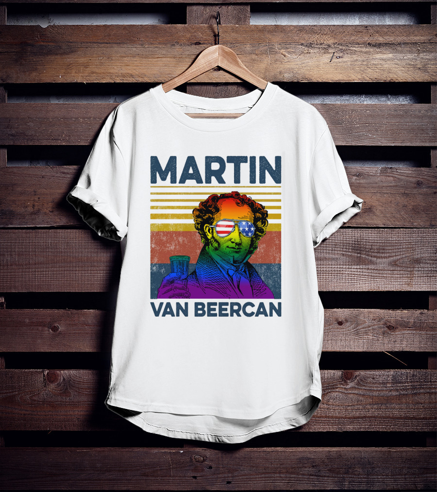 Martin Van Beercan American Flag Sunglasses Retro Drink Stripe T-Shirt