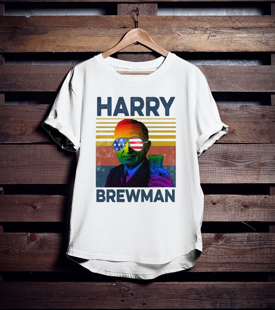 HARRY BREWMAN Patriotic Sunglasses Beer Drink T-Shirt