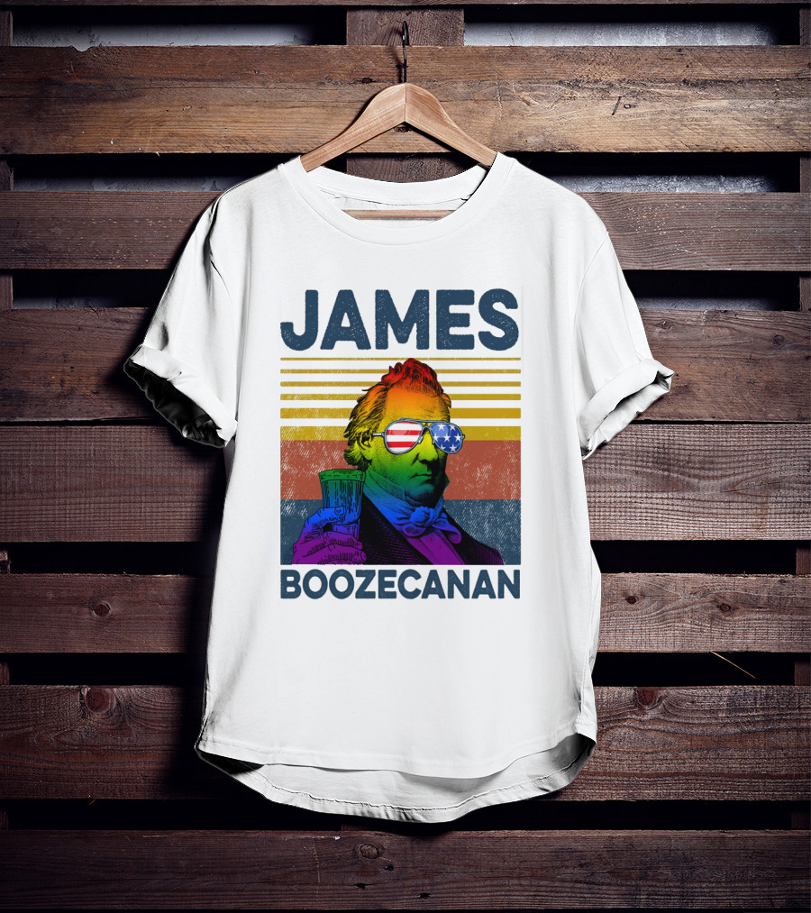 James Boozecanan American Flag Sunglasses With Beer Drink Rainbow T-Shirt