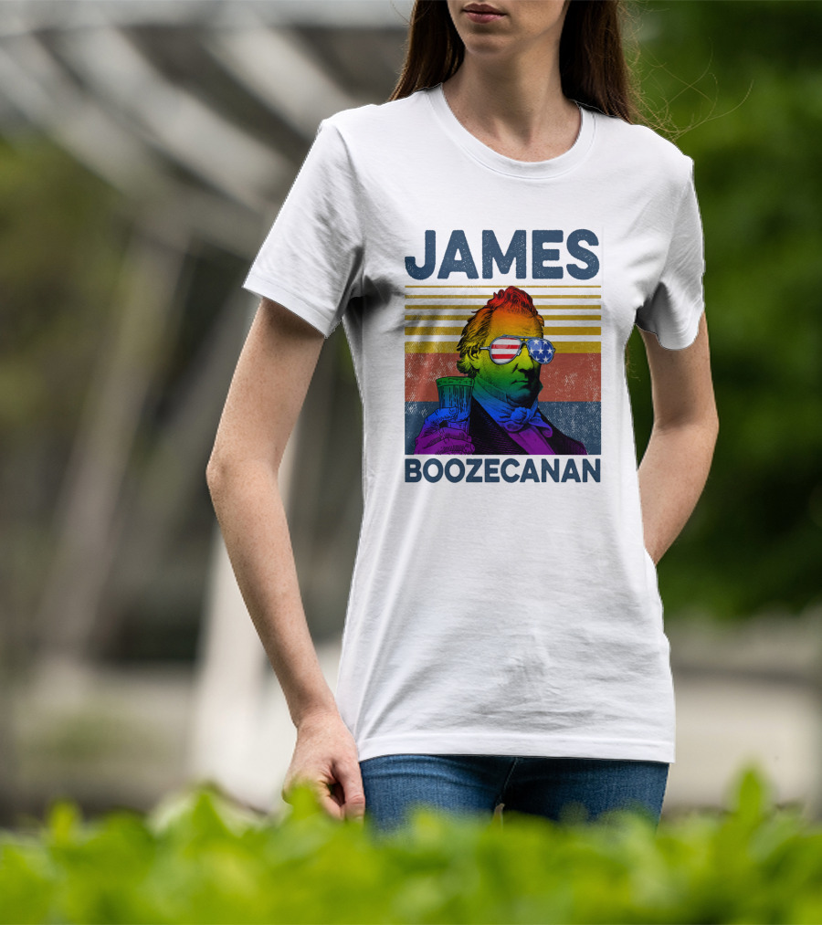 James Boozecanan American Flag Sunglasses With Beer Drink Rainbow T-Shirt
