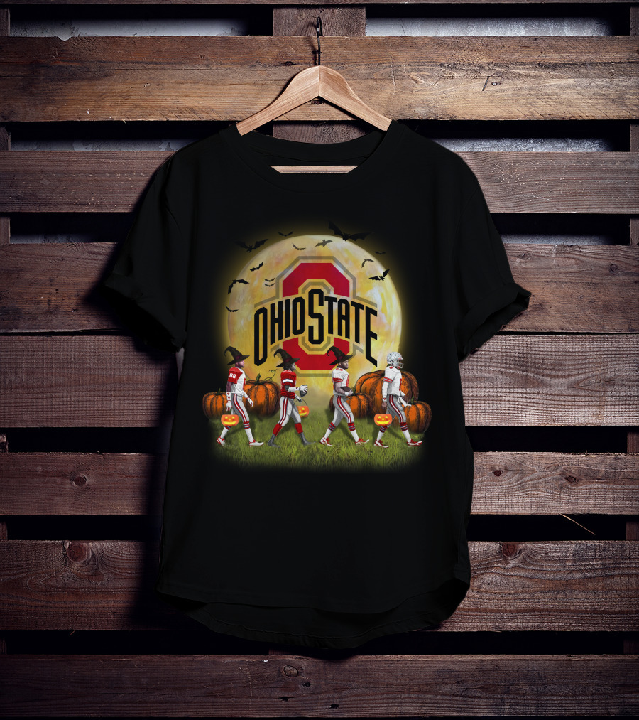 Ohio State Buckeyes Halloween Moon Walk With Pumpkins And Bats T-Shirt