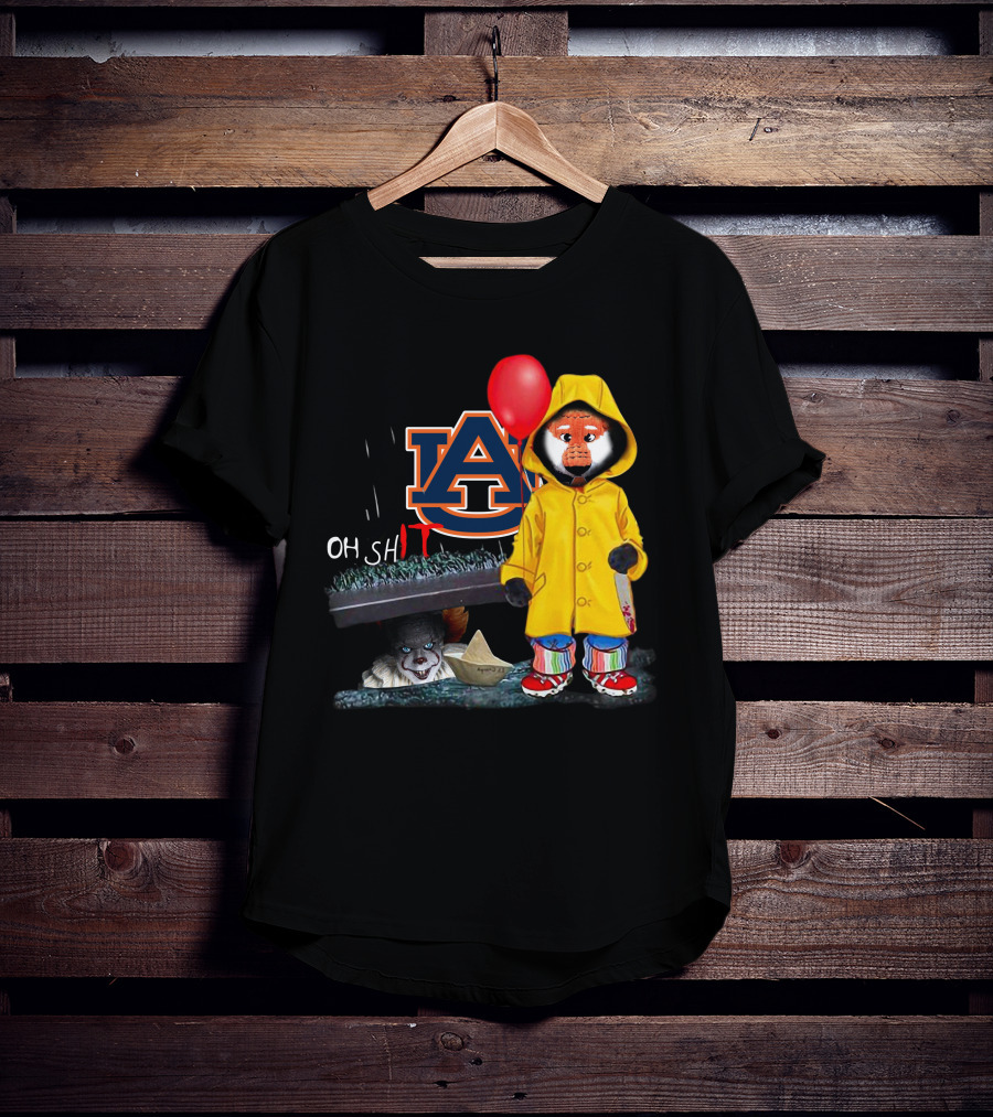 Auburn Tigers IT Parody Pennywise Raincoat Red Balloon Horror Crossover T-Shirt