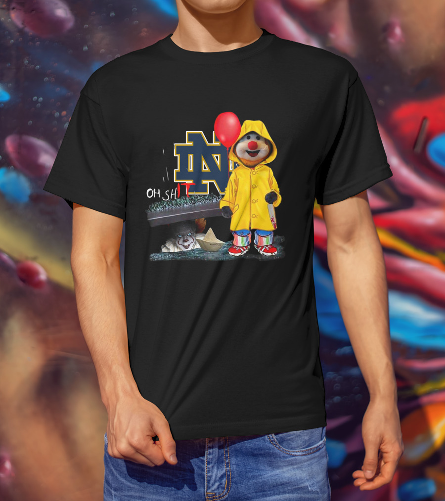 Notre Dame Fighting IrishDs Pennywise Clown Mashup Oh Shit Balloon T-Shirt