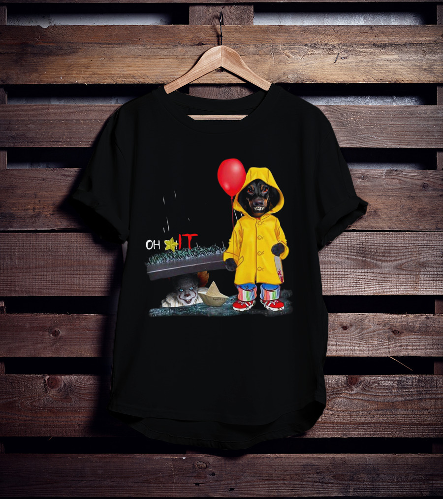 DachshundDs Oh IT With Creepy Clown And Red Balloon In Yellow Raincoat T-Shirt