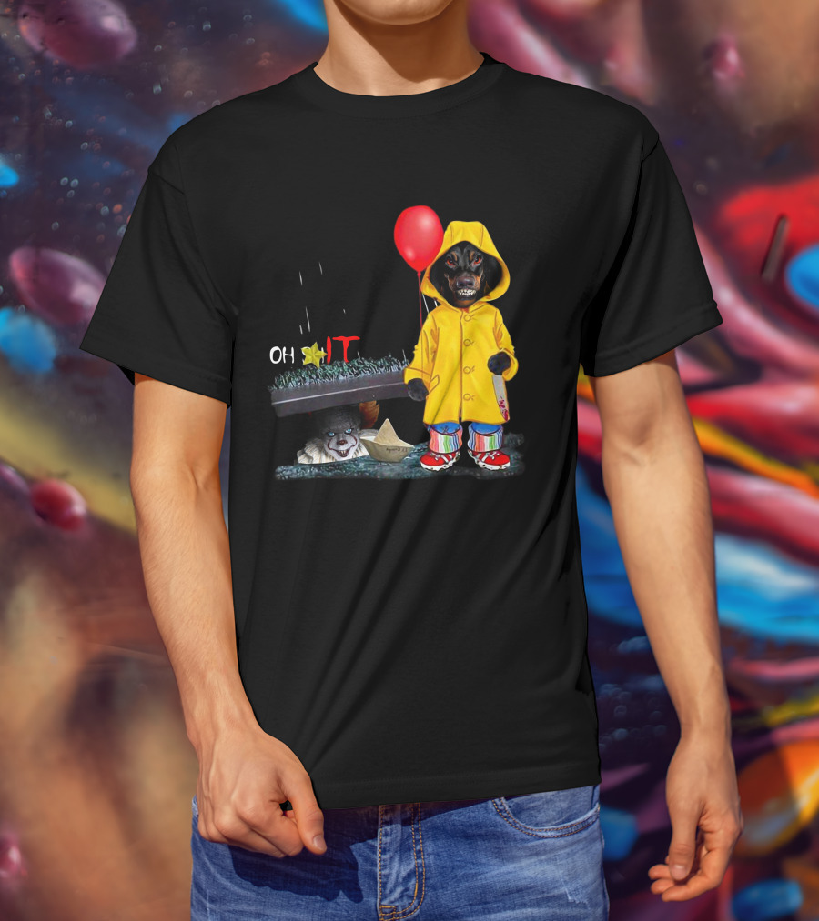 DachshundDs Oh IT With Creepy Clown And Red Balloon In Yellow Raincoat T-Shirt