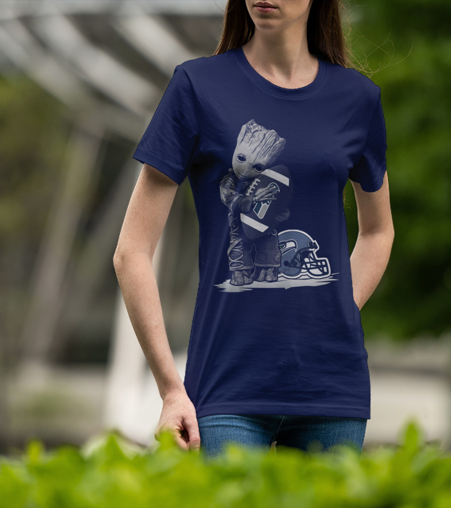 Seattle Seahawks Groot Holding Football With Helmet T-Shirt