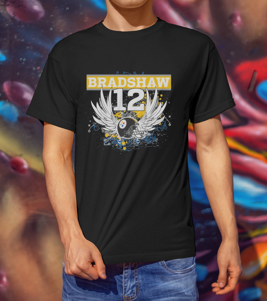 Bradshaw 12 Pittsburgh Steelers Helmet With Wings T-Shirt