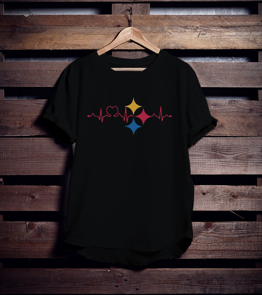 Pittsburgh Steelers Heartbeat Love Three Star Symbol T-Shirt