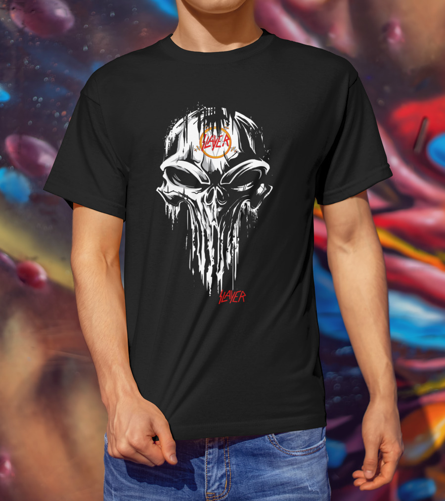 SLAYER Skull Dripping Logo With Inverted Pentagram T-Shirt