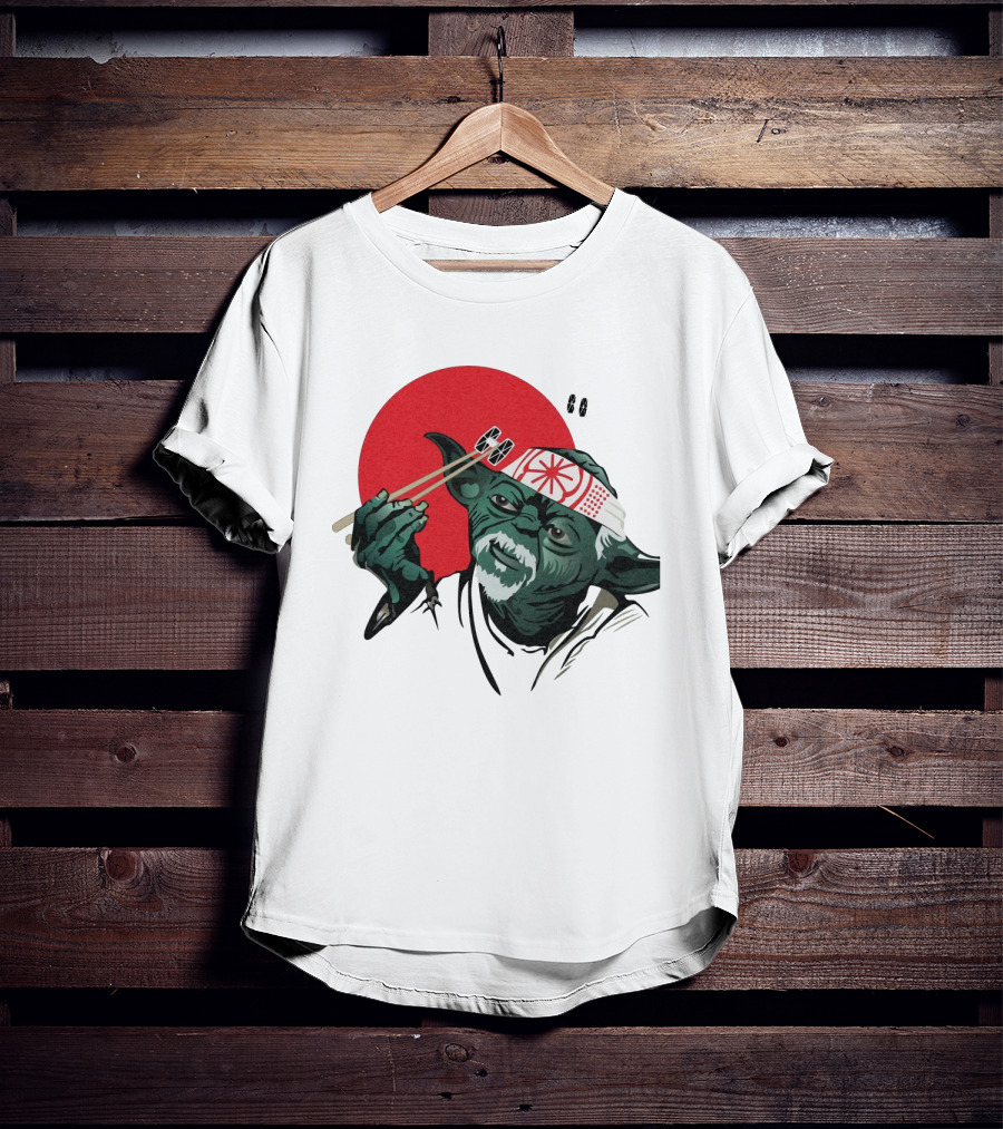 Master Yoda With Chopsticks Karate Kid Miyagi Headband Red Circle T-Shirt