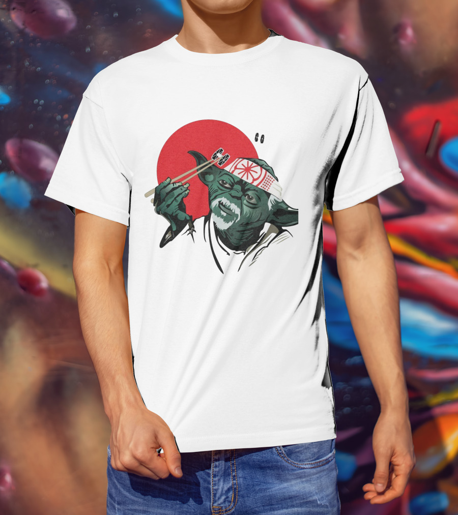 Master Yoda With Chopsticks Karate Kid Miyagi Headband Red Circle T-Shirt
