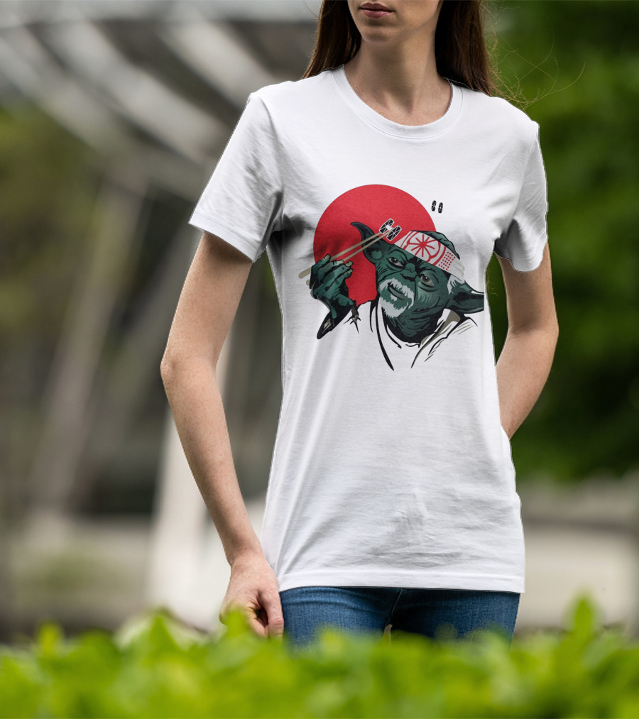 Master Yoda With Chopsticks Karate Kid Miyagi Headband Red Circle T-Shirt