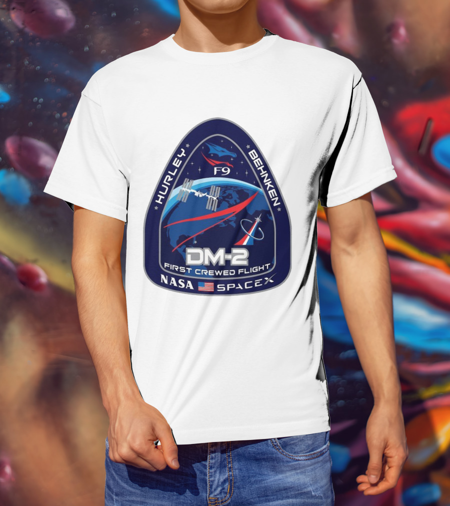 Nasa Spacex DM-2 Hurley Behnken First Crewed Flight F9 Badge T-Shirt