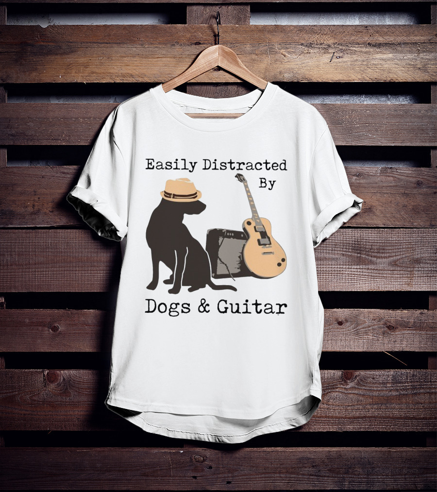 Easily Distracted By Dogs And Guitar Hat And Amplifier T-Shirt
