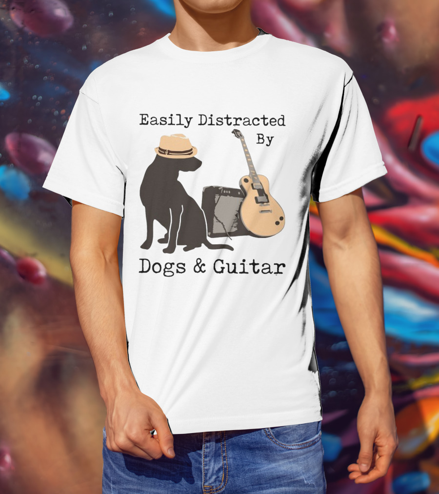 Easily Distracted By Dogs And Guitar Hat And Amplifier T-Shirt