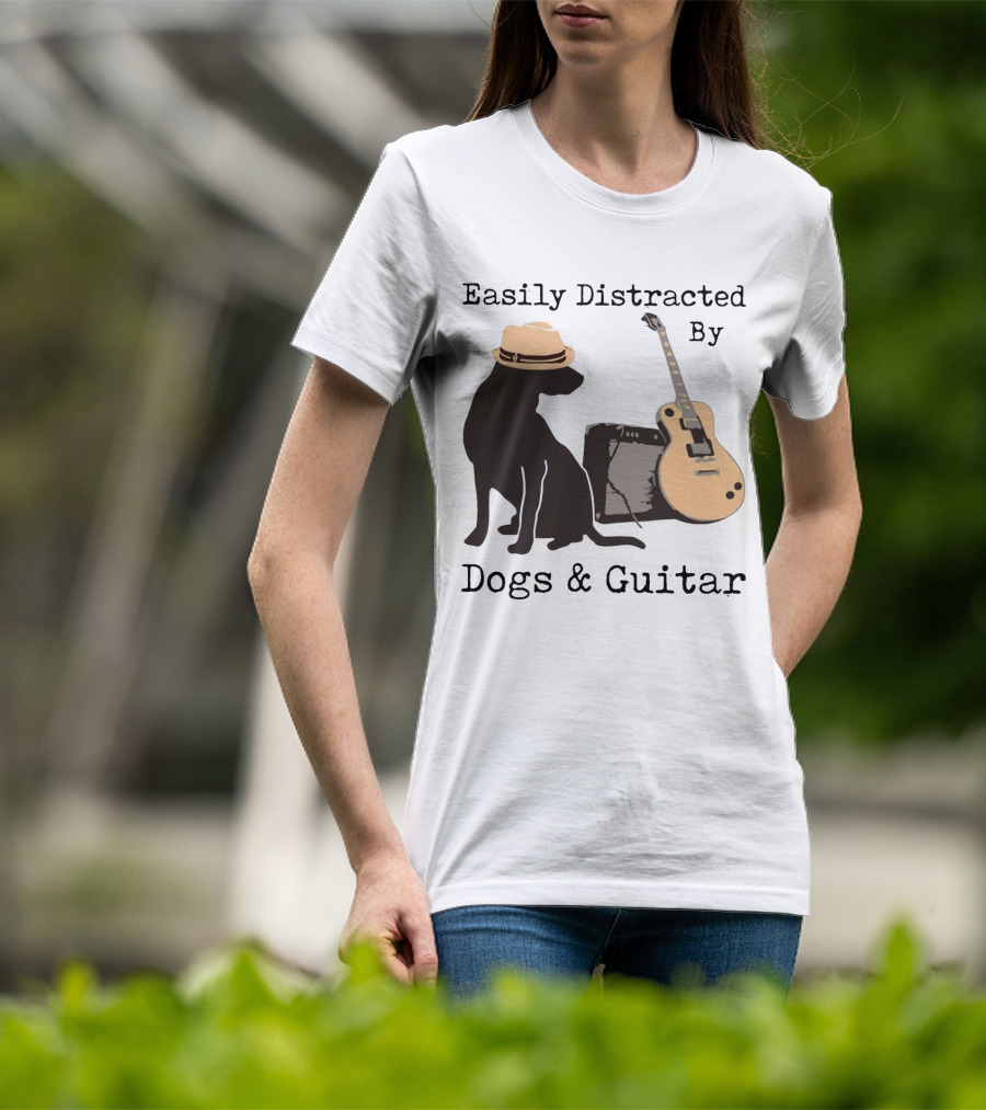 Easily Distracted By Dogs And Guitar Hat And Amplifier T-Shirt