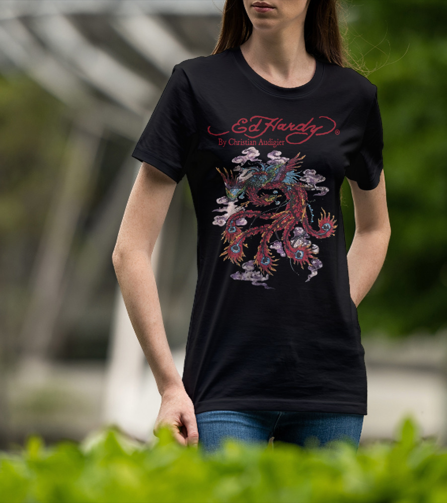 Ed Hardy By Christian Audigier Bling Rhinestone Dragon T-Shirt
