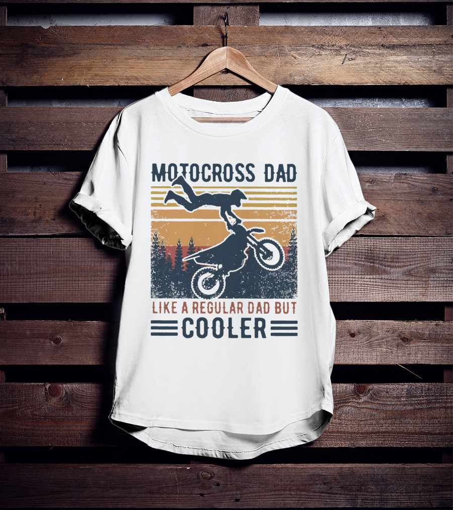 Motocross Dad Like A Regular Dad But Cooler Vintage Sunset Forest Scene T-Shirt