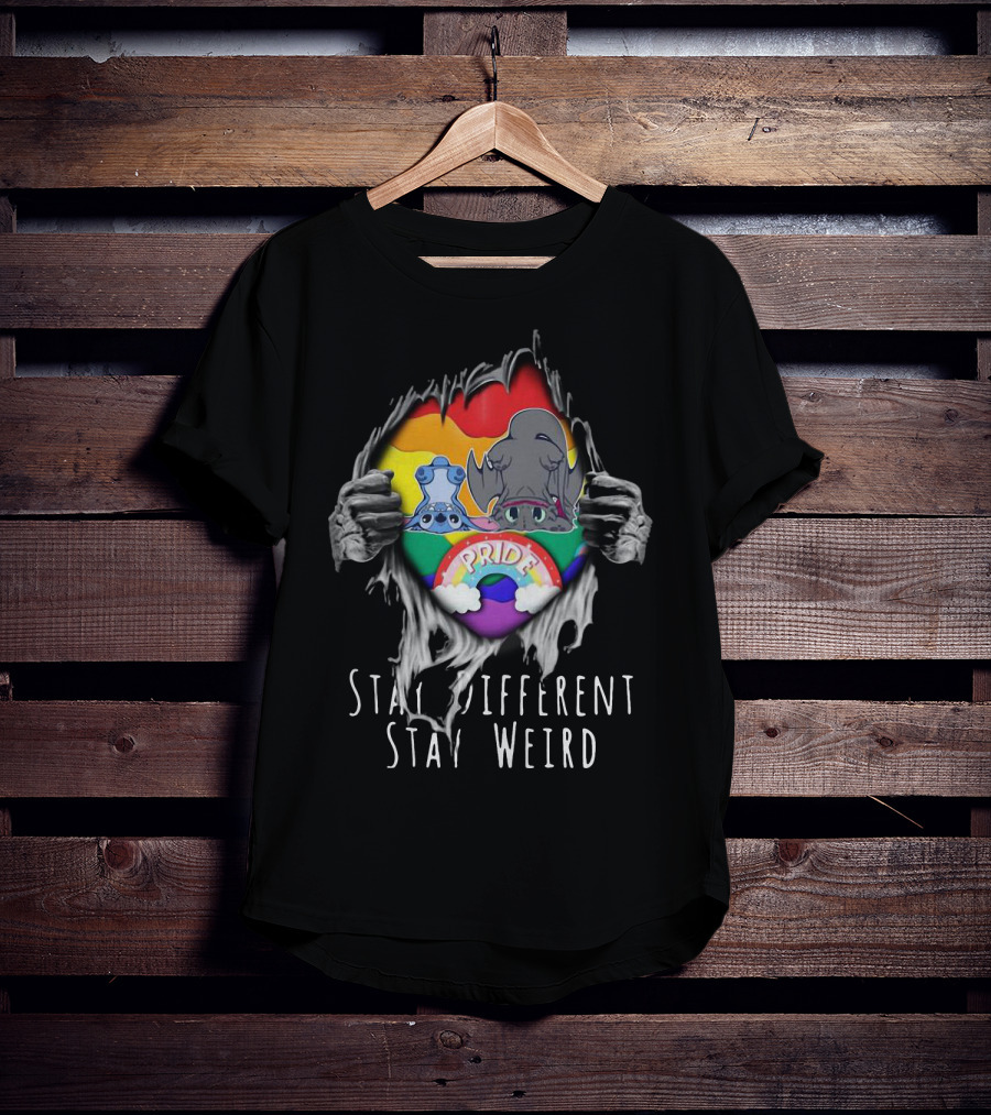 Stay Different Stay Weird Inside Me Stitch Night Fury Pride Heart T-Shirt