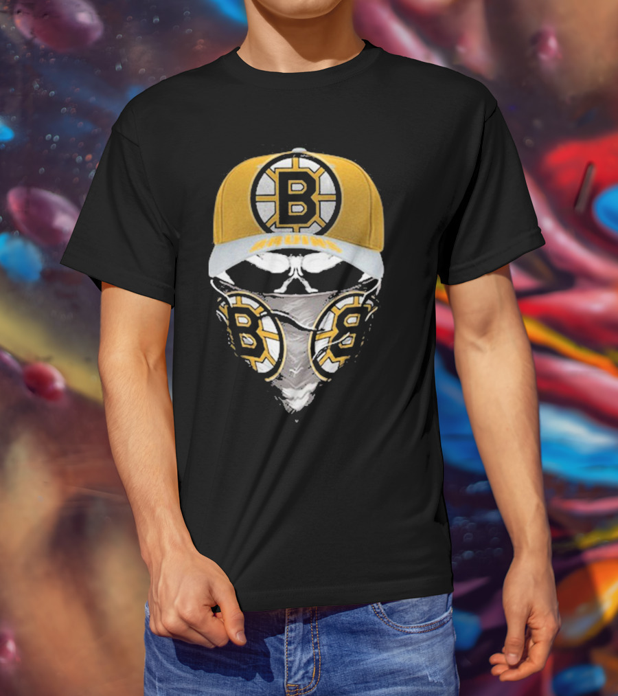 Boston Bruins Skull Mask And Hat T-Shirt