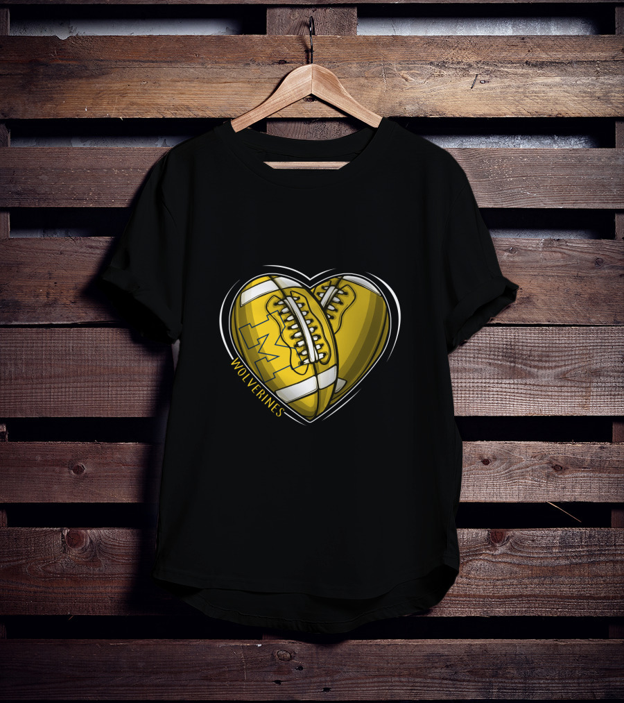 Michigan Wolverines Heart-Shaped Football T-Shirt