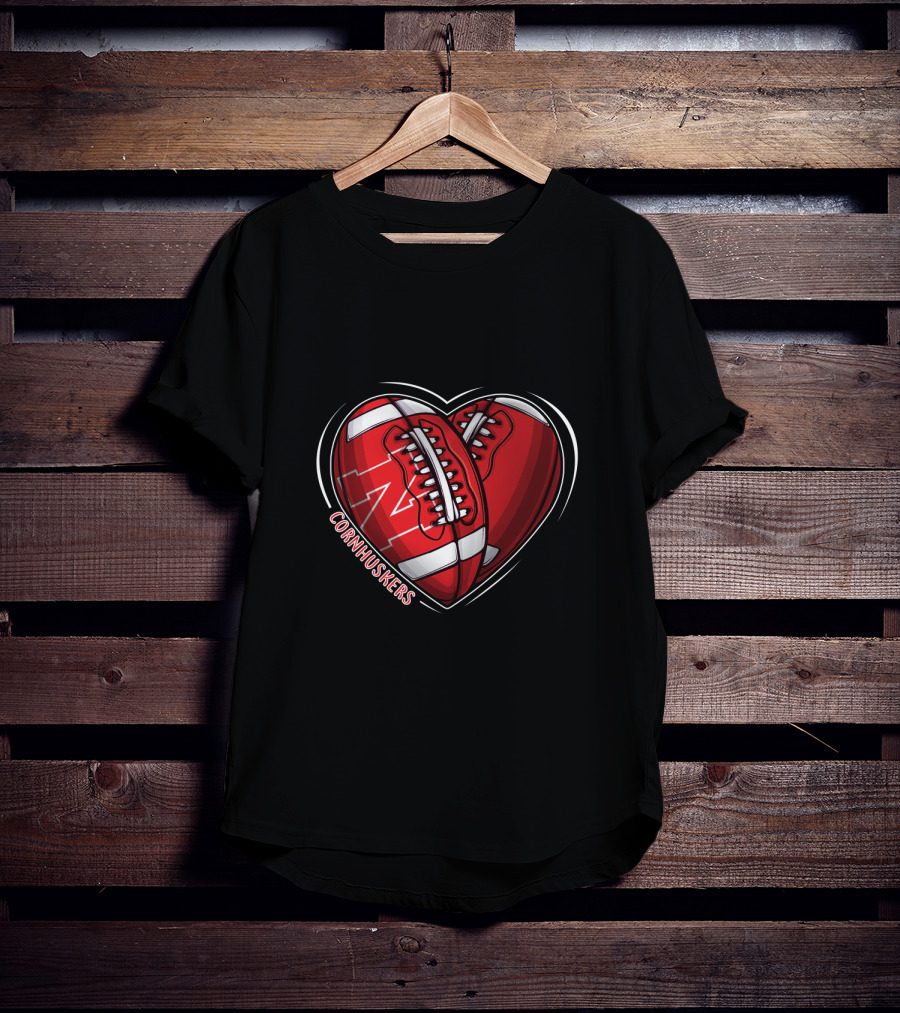 DH 90 NCAA Nebraska Cornhuskers Football Heart T-Shirt