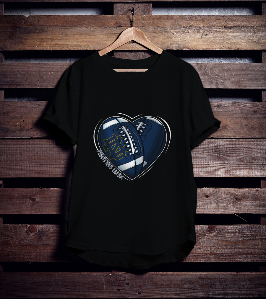 DH 90 NCAA Notre Dame Fighting Irish Heart Football T-Shirt