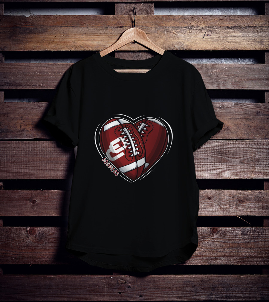 DH 90 NCAA Oklahoma Sooners Heart Football T-Shirt