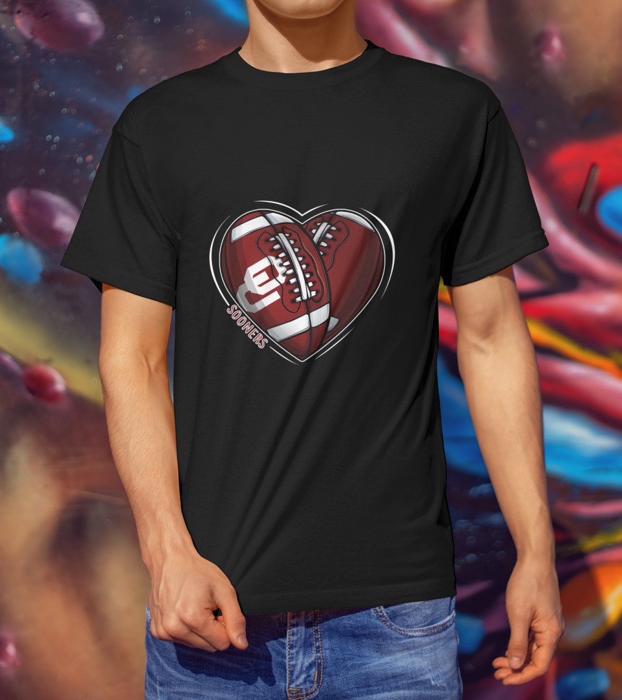 DH 90 NCAA Oklahoma Sooners Heart Football T-Shirt