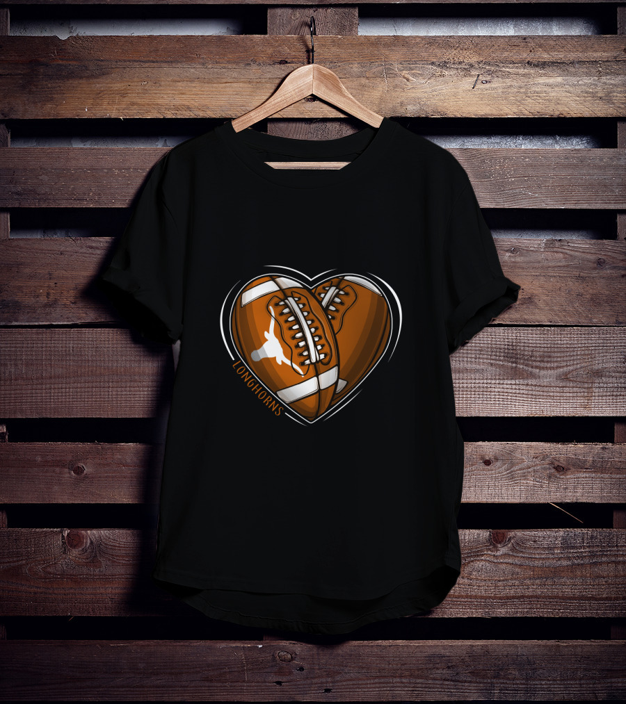 Longhorns Heart-Shaped Football Design Texas Longhorns NCAA T-Shirt