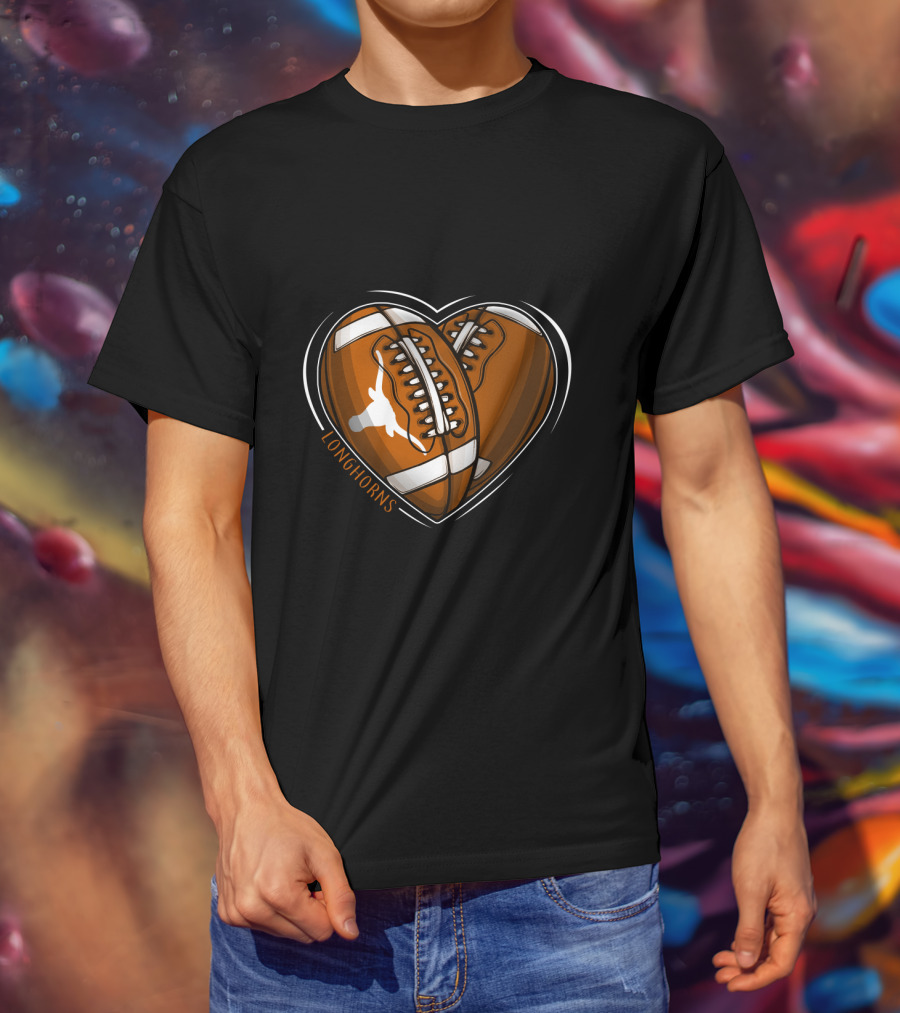 Longhorns Heart-Shaped Football Design Texas Longhorns NCAA T-Shirt