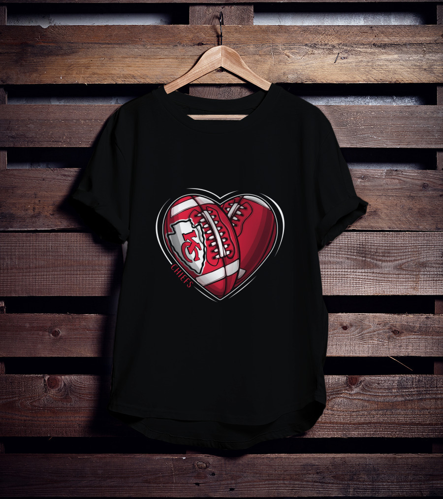 DH 90 NFL Heart-Shaped Kansas City Chiefs Football Chiefs T-Shirt